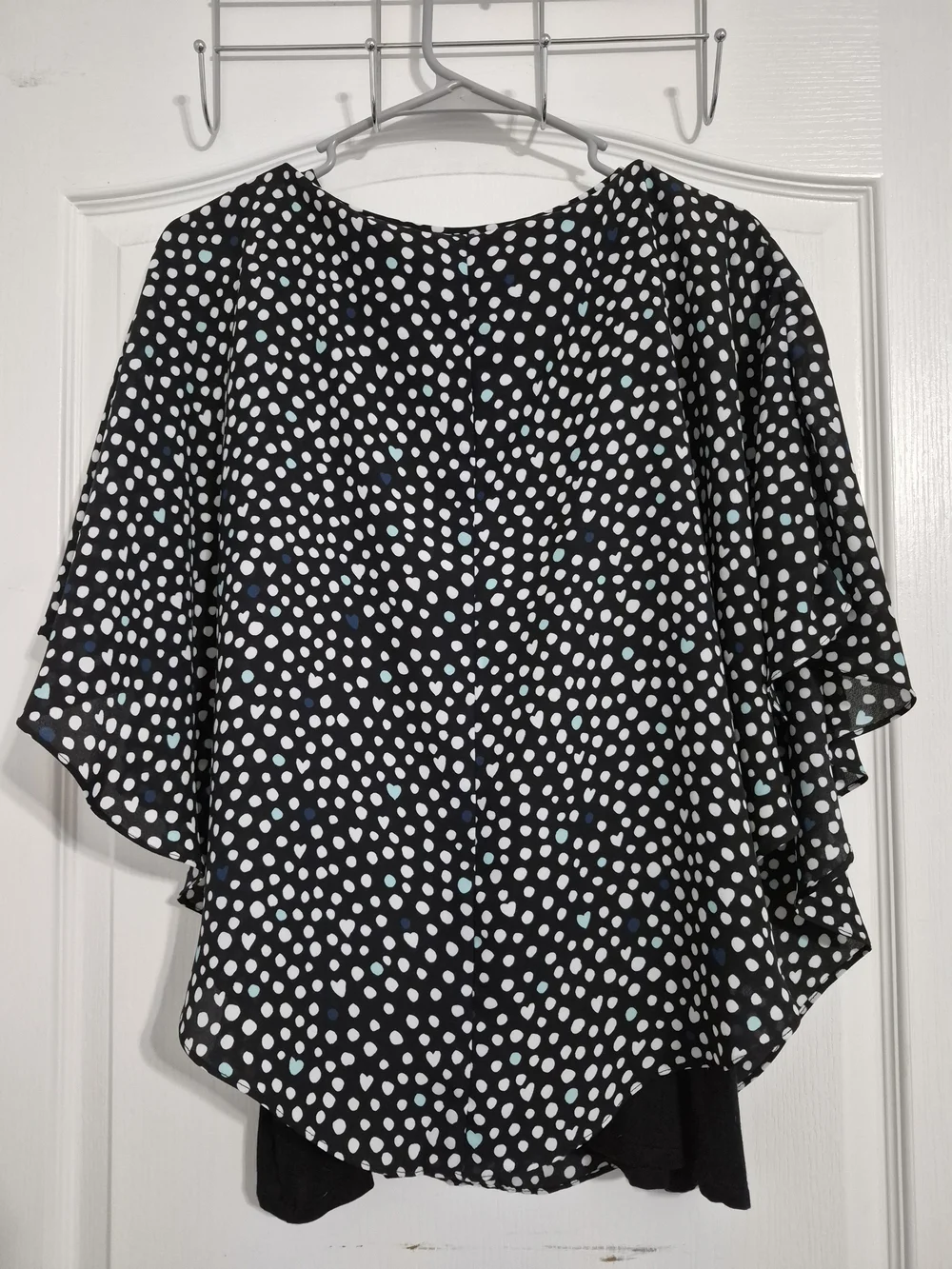 Elle Black Polka Dot Flutter Sleeve Blouse with Attached Tank Top. Sz XL - Picture 2 of 5